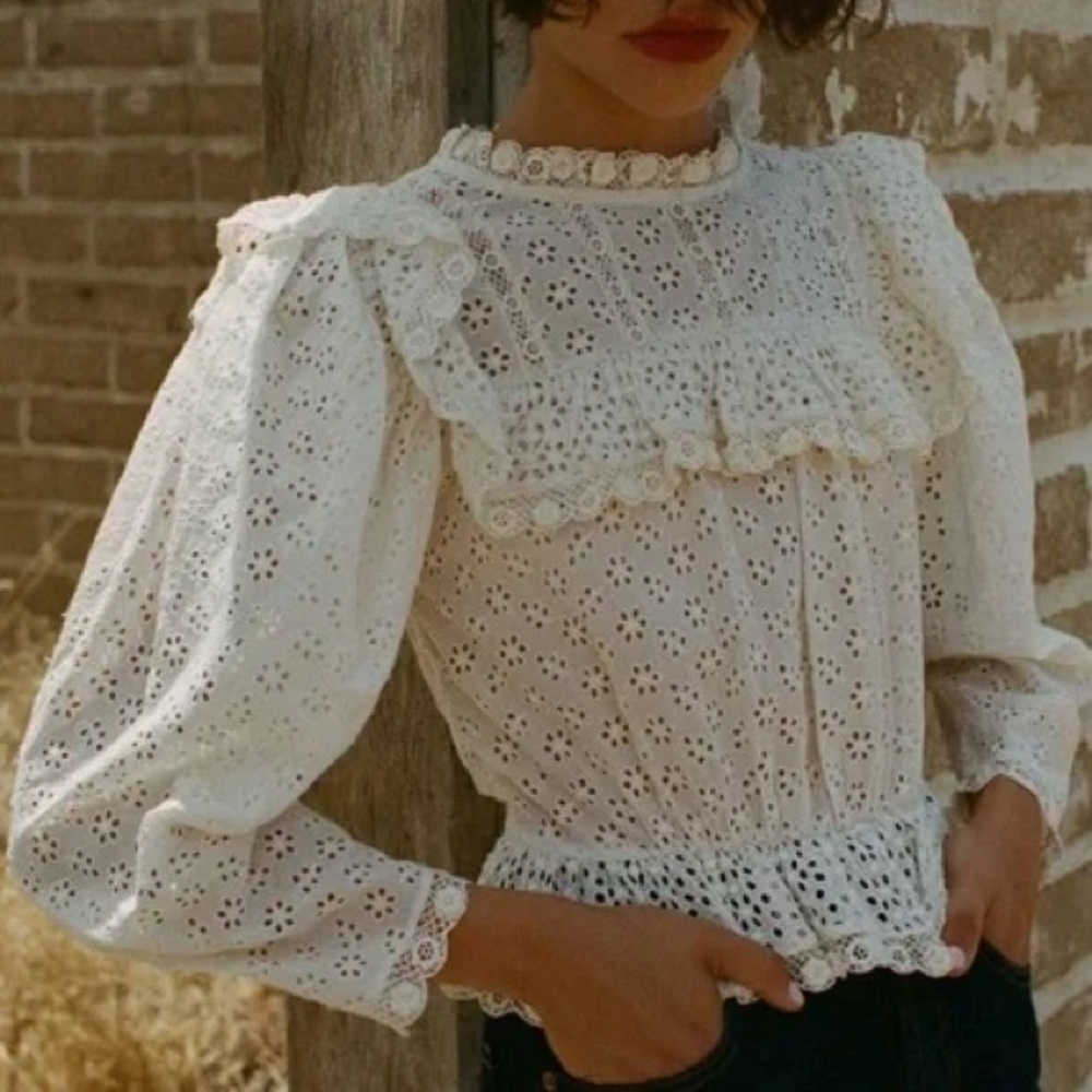 Doen Floryn Eyelet Cream Lace Blouse 🦢 XXS / XS